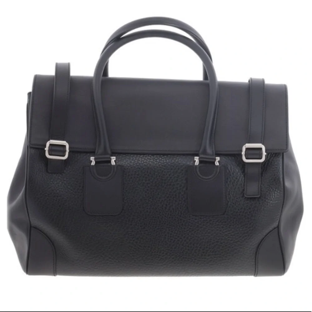 Classic Black Pebbled Leather Farragamo Weekender Duffel Bag - Men